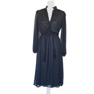 Vintage Black Dress Victoria Royal Ltd Hong Kong Sheer Sleeves Braided Belt